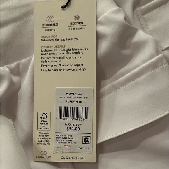 Calia Pure White Journey Collection MidRise Athletic Cargo short trulite fabric - Picture 12 of 12